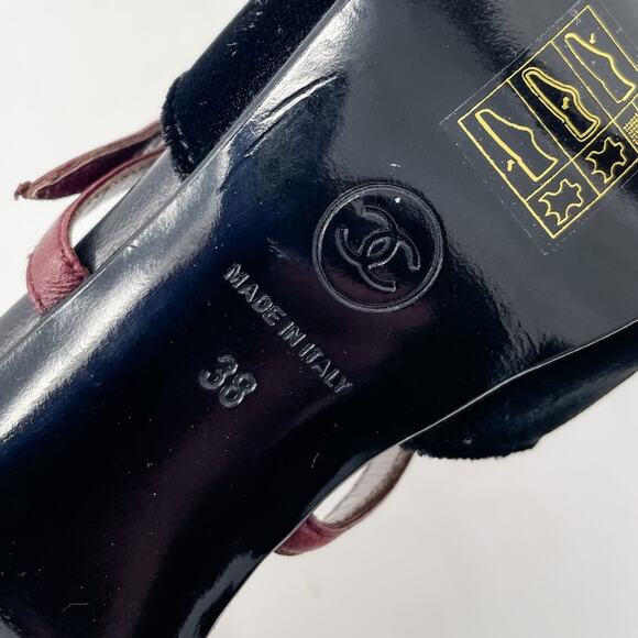 Chanel Vintage Point Toe d’Orsay Velvet & Wood Platform High Heels size 38/US 7 - Picture 13 of 14